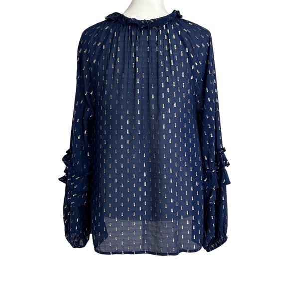 Vinyard Vines Lurex Clip Dot Silk Blend Semi-Sheer Top (XS) - Picture 5 of 16